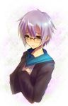  glasses kara_(color) nagato_yuki purple_hair suzumiya_haruhi_no_yuuutsu yellow_eyes 