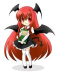  bat_wings book koakuma long_hair necktie otoneha red_eyes redhead tail thigh-highs touhou wings 