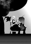  book chair flandre_scarlet grey hat hat_removed headwear_removed kirisame_marisa mochinu monochrome multiple_girls reading sitting touhou wings witch_hat 