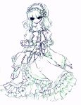  dress frills hairband miri monochrome no_nose ribbon short_hair sketch solo touhou traditional_media wide_sleeves 