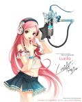  breasts cleavage easycrew hand_on_headphones headphones lee_byung_hee long_hair lucia microphone midriff pangya pink_hair skirt star studio_microphone very_long_hair 