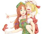  closed_eyes flandre_scarlet green_eyes hong_meiling mikeco red_hair redhead shoe_dangle touhou 
