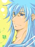  blue_eyes blue_hair clover male oekaki regal_bryant simple_background smile solo tales_of_symphonia 