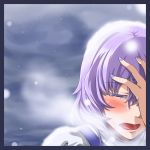  border closed_eyes fingernails hand_on_own_face haruichi letty_whiterock nail_polish open_mouth purple_hair short_hair sky snow snowing solo tears teeth touhou 