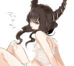  black_rock_shooter camisole curly_hair dead_master green_eyes horns long_hair mgg panties see-through simple_background sitting smile solo striped striped_panties underwear 