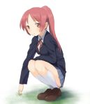  k-on! kneehighs long_hair miura_akane nanaichi parody pink_eyes pink_hair ponytail school_uniform skirt socks solo 