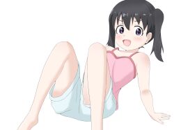  1girl brown_hair camisole commentary_request highres kanda_tadakatsu kuraue_hinata looking_at_viewer open_mouth pink_camisole short_hair short_twintails shorts solo twintails white_shorts yama_no_susume 