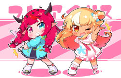  :d ;d asymmetrical_wings black_horns black_serafuku black_skirt blonde_hair blue_eyes blue_jacket blush bobby_socks braid braided_twintails chibi chibi_only commentary_request crystal_wings dark-skinned_female dark_skin dress finger_gun flower gradient_clothes gradient_dress grin hair_flower hair_ornament halo heterochromia hololive hololive_english hood hooded_jacket horns irys_(gaming_casual)_(hololive) irys_(hololive) jacket long_hair long_sleeves low_twin_braids low_twintails miniskirt multicolored_hair nokiri official_alternate_costume official_alternate_hairstyle one_eye_closed orange_eyes pink_dress pink_eyes pleated_skirt pointy_ears red_hair red_streaks school_uniform serafuku shiranui_flare shiranui_flare_(hoodie) short_dress side_up_ring skirt smile socks star-shaped_pupils star_(symbol) star_halo streaked_hair symbol-shaped_pupils twin_braids twintails v-shaped_eyebrows virtual_youtuber white_dress white_flower white_jacket white_socks white_streaks wings 