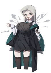  1girl absurdres awoodden black_robe black_skirt black_sweater_vest black_thighhighs blush collared_shirt genderswap genderswap_(mtf) green_robe harry_potter_(series) highres hogwarts_school_uniform holding holding_wand long_hair long_sleeves looking_at_viewer malfoid open_mouth robe school_uniform shirt skirt solo sweater_vest thigh-highs two-sided_fabric two-sided_robe two-tone_robe wand white_shirt wizarding_world zettai_ryouiki 