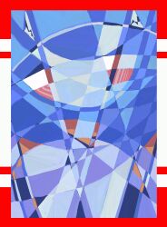  1girl abstract ayanami_rei blue_hair blue_skin blush bodysuit border brown_eyes colored_skin commentary cubism english_commentary gooseygang highres interface_headset_(evangelion) looking_at_viewer mecha_pilot_suit neon_genesis_evangelion plugsuit_(evangelion) portrait solo white_bodysuit 