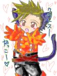  animal_ears blush brown_eyes brown_hair buttons cat chibi fang heart lloyd_irving male oekaki short_hair solo tail tales_of_symphonia 