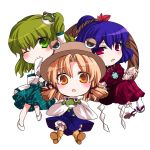  chibi eyes frog green_eyes green_hair hair_ornament hat japanese_clothes kochiya_sanae long_hair moriya_suwako n-mix purple_hair red_eyes short_hair touhou wink yasaka_kanako 