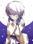  closed_eyes glasses mikage_sekizai nagato_yuki purple_hair school_uniform short_hair suzumiya_haruhi_no_yuuutsu 