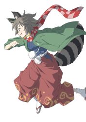  1girl animal_ear_fluff animal_ears breasts brown_hair checkered_clothes checkered_scarf commentary_request from_side full_body futatsuiwa_mamizou glasses hair_ornament hakama haori highres holding holding_smoking_pipe inuno_rakugaki jacket japanese_clothes kiseru leaf leaf_hair_ornament leaf_on_head long_sleeves looking_at_viewer open_clothes open_mouth pants pince-nez pom_pom_(clothes) profile raccoon_ears raccoon_girl raccoon_tail red_hakama red_pants red_scarf sandals sash scarf shirt short_hair simple_background smile smoking_pipe socks solo tabi tail tongue touhou white_background white_socks wide_sleeves zouri 