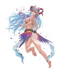  1girl bangs bare_shoulders bikini blue_hair breasts fire_emblem fire_emblem_heroes freyja_(fire_emblem) full_body highres horns large_breasts long_hair multicolored_hair official_art red_eyes silver_hair solo swimsuit transparent_background yoshiku_(oden-usagi) 