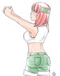  1girl advance_wars bra headband redhead sami_(advance_wars) shirawaki shorts sketch solo sports_bra stretch underwear 