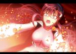  1girl absurdres bubble dutch_angle entry_plug green_eyes guchagucha highres interface_headset lcl letterboxed makinami_mari_illustrious neon_genesis_evangelion open_mouth pink_hair plugsuit rebuild_of_evangelion redhead semi-rimless_eyewear solo 