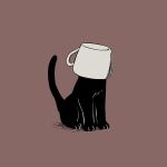  absurdres animal_focus avogado6 black_cat brown_background cat commentary covered_face cup english_commentary highres no_humans original simple_background tail_raised teacup 