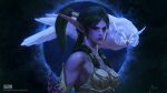  1girl bird blizzard_(company) blue_eyes colored_skin elf highres long_hair looking_at_viewer muscular muscular_female night night_elf owl pointy_ears ponytail priestess purple_skin solo toned tyrande_whisperwind warcraft world_of_warcraft 