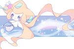  blush closed_mouth commentary from_side fubu_(classic_fubu) gen_3_pokemon holding holding_jug jirachi jug liquid looking_at_viewer mythical_pokemon no_humans pokemon pokemon_(creature) ribbon smile solo star_(symbol) 