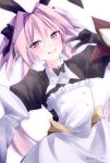  1boy astolfo_(fate) astolfo_(saber)_(fate) bangs black_dress black_gloves blush bow bowtie dress fang fate/grand_order fate_(series) gloves hair_bow hair_intakes hair_ribbon juliet_sleeves layered_skirt long_hair long_sleeves looking_at_viewer low_twintails male_focus multicolored_hair mutou_(arigatou_banira) one_eye_closed open_mouth otoko_no_ko pink_hair puffy_sleeves ribbon skin_fang skirt smile streaked_hair twintails v violet_eyes white_hair white_skirt wide_sleeves 