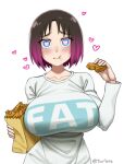  breasts eating elma_(maidragon) english_text food gradient_hair heart heart-shaped_pupils kobayashi-san_chi_no_maidragon large_breasts multicolored_hair solo symbol-shaped_pupils taiyaki twrlare wagashi 