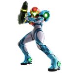  1girl 3d absurdres arm_cannon armor body_armor commentary full_body glowing helmet highres looking_at_viewer metroid metroid_dread neon_trim official_art power_armor samus_aran science_fiction shoulder_armor simple_background solo standing visor weapon white_background 