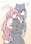  animal_ears blue_eyes blue_hair braid cat_ears cat_tail half_updo heart hug hug_from_behind intertwined_tails kemonomimi_mode long_hair magia_record:_mahou_shoujo_madoka_magica_gaiden mahou_shoujo_madoka_magica nanami_yachiyo pink_eyes pink_hair school_uniform smile studiozombie tail tamaki_iroha yuri 