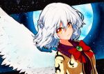  1girl blue_moon kishin_sagume looking_at_viewer moon open_mouth qqqrinkappp short_hair single_wing solo touhou traditional_media wings 