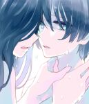  2girls bare_arms blue_eyes blue_hair close-up commentary_request crying crying_with_eyes_open hands_on_another&#039;s_neck long_hair looking_at_another multiple_girls original parted_lips short_hair sou_(tuhut) tears upper_body yuri 