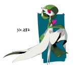  1girl apios1 bangs bob_cut closed_mouth colored_skin commentary flat_chest from_side full_body gardevoir gen_3_pokemon green_hair green_skin hair_over_one_eye hand_up happy highres lifted_by_self looking_at_viewer multicolored multicolored_skin number pokedex_number pokemon pokemon_(creature) red_eyes short_hair simple_background sketch smile solo standing two-tone_background two-tone_skin white_background white_skin 