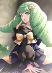  1girl absurdres cowboy_shot fire_emblem fire_emblem:_three_houses flayn_(fire_emblem) garreg_mach_monastery_uniform gonzarez green_eyes green_hair hair_ornament highres long_hair long_sleeves open_mouth seteth_(fire_emblem) solo_focus 