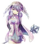  1girl blue_eyes braid breasts cape crown_braid curly_hair dress gloves hat head_wings highres long_hair long_sleeves looking_at_viewer medium_breasts melia_antiqua puffy_sleeves short_dress silver_hair simple_background smile solo thigh-highs upper_body xenoblade_chronicles xenoblade_chronicles_(series) yamayamag1 