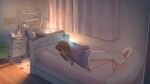  1girl absurdres aino_(acilealaulica) brown_hair cellphone facing_away highres holding holding_phone long_hair lying on_bed original panties phone room smartphone solo tissue_box underwear 