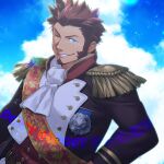  1boy blue_eyes brown_hair clouds cloudy_sky cravat epaulettes facial_hair fate/grand_order fate_(series) fringe_trim goatee highres long_sideburns long_sleeves looking_at_viewer male_focus mature_male medal napoleon_bonaparte_(fate) one_eye_closed sash shirozo_(shi69ma) short_hair sideburns sky smug solo upper_body 