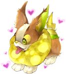  :3 animal_focus commentary_request dog fang full_body gen_8_pokemon green_eyes happy heart heart_background highres marker_(medium) mofuo no_humans open_mouth pokemon pokemon_(creature) simple_background smile solo standing tongue tongue_out traditional_media white_background yamper 
