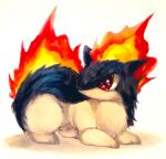 animal_focus commentary_request fire full_body gen_2_pokemon marker_(medium) mofuo no_humans no_mouth pokemon pokemon_(creature) quilava red_eyes simple_background solo traditional_media white_background 