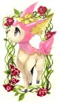 animal_focus closed_mouth commentary deer deerling deerling_(spring) flower full_body gen_5_pokemon happy highres marker_(medium) mofuo no_humans plant pokemon pokemon_(creature) red_flower red_rose rose smile solo standing traditional_media vines violet_eyes white_background 