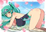  1girl absurdres ass blush breasts green_eyes green_hair green_nails highres large_breasts long_hair one-piece_swimsuit partially_submerged pneuma_(xenoblade) swimsuit very_long_hair virus-g water xenoblade_chronicles_(series) xenoblade_chronicles_2 