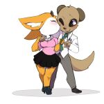  aggressive_retsuko blush boots closed_eyes clothes_pull couple furry highres holding_hands horns kiss kissing_cheek komiya_(aggretsuko) necktie pen punipaws simple_background skirt tail tsunoda_(aggretsuko) 