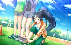  black_hair green_eyes idolmaster_cinderella_girls_starlight_stage long_hair ponytail shirt sugisaka_umi 