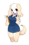  aggressive_retsuko animal_ears blush brown_eyes curvy dog dog_ears dog_tail furry inui_(aggressive_retsuko) looking_at_viewer office_lady pointy_ears simple_background skirt tail waving 
