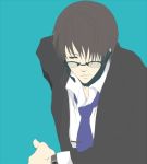  blue formal glasses headset hiyama_kiyoteru male necktie smile solo suit vocaloid 