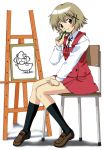  easel hidamari_sketch ru_pickman school_uniform sitting solo ume-sensei yuno 