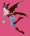  1girl ass bat_wings boots breasts capcom darkstalkers demon_girl elbow_gloves finger_in_mouth gloves head_wings headwings kon_(kdash) leotard lilith_aensland pantyhose purple_hair red_eyes short_hair solo succubus vampire_(game) wings 