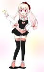  elf fang hair_bow key mabinogi open_mouth pink_hair pointy_ears thighhighs white_hair 
