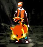  1boy baseball_cap cave dai_(mebae16) electricity hat pikachu pokemon pokemon_(creature) pokemon_(game) pokemon_gsc pokemon_rgby red_(pokemon) red_(pokemon)_(classic) sunlight 