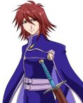 kratos_aurion male redhead short_hair simple_background solo sword tales_of_symphonia 
