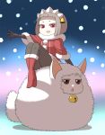  bell boots brown_eyes elbow_gloves gloves grey_hair hair_ornament jingle_bell ken_(koala) knee_boots mofutter open_mouth pantyhose red_eyes short_hair snow tail tiara white_hair 