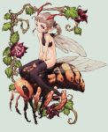 antenna bee bottomless brown_eyes brown_hair fairy flower highres insect_girl kajiyama_hiroshi monster_girl short_hair thigh-highs thighhighs 